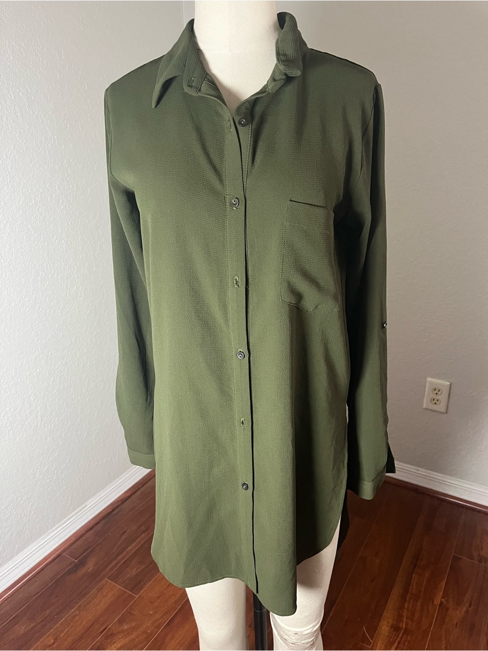 meraki Olive Green Ribbed Top